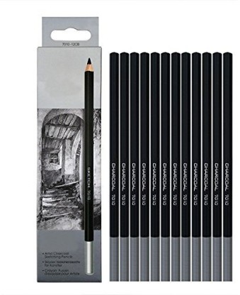 10Pcs Black Charcoal Sticks,Charcoal Sketch Pencils Sketching Pencils Set Professional Artist Art Supply with Metal Box Charcoal Art Sticks for Adults Kids Beginners Blending Shading Coloring 