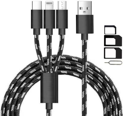 ShopReals Cable Accessory Combo for ChromeBook Pixel, Chuwi Hi10 Plus, Coolpad Cool M7, Coolpad Cool Play 6, Coolpad Cool S1, Coolpad Cool1 dual, Elephone P9000, Elephone S8, Essential Phone PH-1 3-in-1 USB Cable With 8-Pin Lightning, Type-C, Micro USB Fiber Nylon Braided