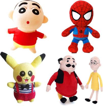 imodish Mix Cartoon Characters Set Of 5 Pcs. Motu Patlu, Shinchan,  Spiderman, Pikachu Soft Toy Plush Stuffed Toys - 35 cm - Mix Cartoon  Characters Set Of 5 Pcs. Motu Patlu, Shinchan,
