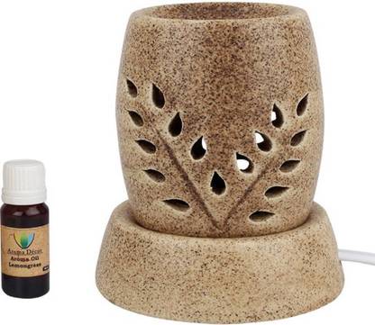Bright Shop Brown Tree Design Electric Ceramic Oil Burner with 10 ML Lemongrass Aroma Oil, Diffuser Set