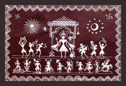 Mad Masters WARLI PAINTING OF LORD VISHNU AND HIS DUS AVATARS 1 Piece wooden framed painting