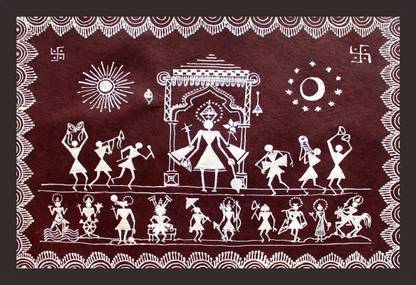 Mad Masters WARLI PAINTING OF LORD VISHNU AND HIS DUS AVATARS 1 Piece  wooden framed painting