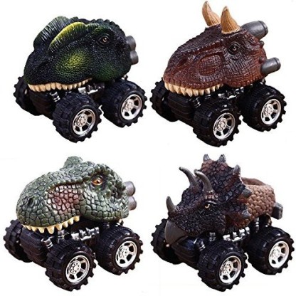 Pull Back Dino Vehicles with Big Tire Wheel for Toddlers Kids Children 4 Pack zoordo Dinosaur Cars Toys 