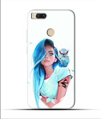 Saavre Back Cover for Girly,Girl,Blue Eyes,Sky Blue Hair,Lady With Owl,White for MI A1
