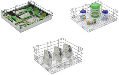 Keepwell Stainless Steel Kitchen Rack Plain Perforated Cutlery Thali Kitchen Basket Modular Kitchen Basket Kitchen Trolley Storage Basket For Kitchen Utensils Size 17x20 Inch Storage Basket Price In India