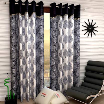 Home Sizzler 152 cm (4.99 ft) Polyester Semi Transparent Window Curtain (Pack Of 2)  (Printed, Black)