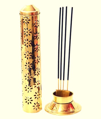 Safety Agarbatti Stand Incense Holder Brass Burner Gold 26 x 7.6 x 5.2 cm 