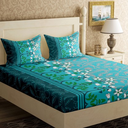 -ZDx 2 Pillow case-Blue Details about   Valtellina Cotton Full Bedsheet 104 TC 