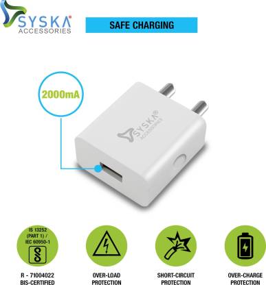 Smartphone Mobile Charger Single Port 10 W 2 A with Detachable Cable – Syska WC-2A