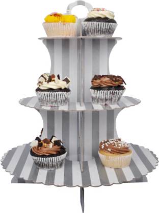 Ez Life 3 Tier Diy Cupcake Stand Silver Stripes Party Supplies Paper Cake Server In India