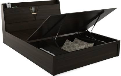 Fumed Oak Finish Stylish Engineered Wood Queen Hydraulic Bed – Spacewood