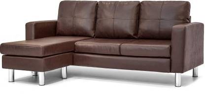 Shape Sectional Sofa Couch, Brown Leather Chaise