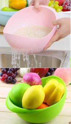 JEN 2 Pcs Rice Pulses Fruits Vegetable Noodles Pasta Colander Washing Bowl Drainer & Colander