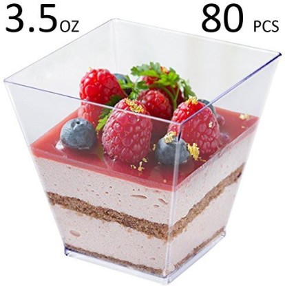 Tosnail 3.5 Oz Square Clear Plastic Mini Dessert Tumbler Cups 80 Pack 
