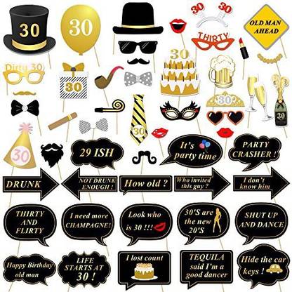 Konsait 30th Birthday Party Photo Booth Props 52pcs For Her Him Dirty Thirty 30th Birthday Gold And Black Decorations Big 30 30th Birthday Party Photo Booth Props 52pcs For Her Him