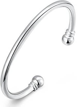 Xiaodou 925 Sterling Silver Bangle Bracelet Fashion Simple Open Bangles Two Bead Cuff Jewelry For Women 925 Sterling Silver Bangle Bracelet Fashion Simple Open Bangles Two Bead Cuff Jewelry For Women