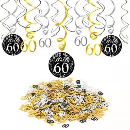 Amscan 670480 Gold Sparkling Celebration 60th Birthday Hanging Swirl Decorations 12 Pack 