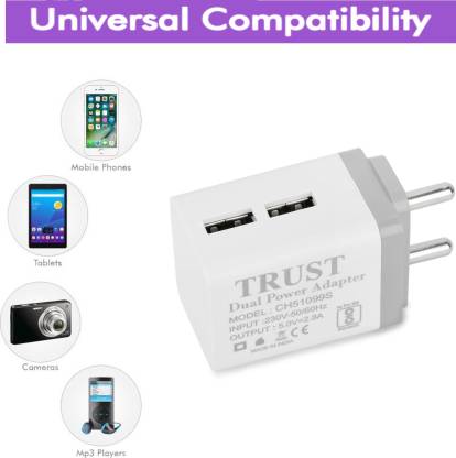 Best Smartphone 2.8A Dual Port Fast Charger with Detachable Cable – Trust