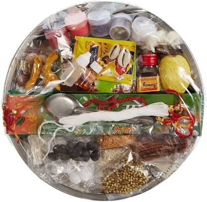 ME&YOU Special Puja Thali of 31 ingredients for Hawan Puja, Diwali Pujan, Navrata Pujan, Durga Pujan IZ18PujaThaliPack31-001 Steel