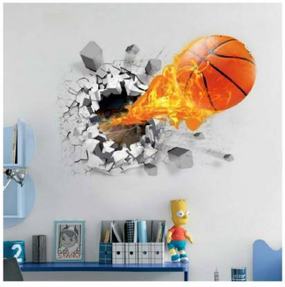 Impression Large Impression Fire Basketball 3d Wall Poster Wallpaper Wall Sticker Home Decor Stickers For Bedrooms Living Room Hall Kids Room Play Room Price In India Buy Impression Large Impression Fire