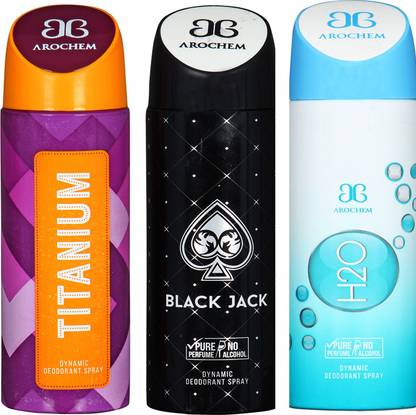 AROCHEM Titanium & Black Jack & H2O Combo Pack Dynamic Deodorant Spray Deodorant Spray  -  For Men & Women