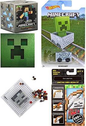 Ayb Products Minecraft Crafting Kit 4 Cubes Mini Figure Blind Box Character Figure Hot Wheels Minecart Car Creeper Sticker Bundle Minecraft Crafting Kit 4 Cubes Mini Figure