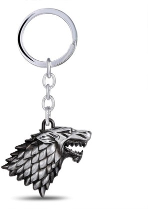 HBO Game of Thrones House Stark Head 3D Metal Keyring Keychain Silver Color 
