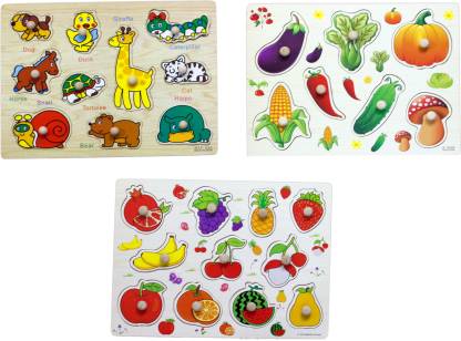 Hnt Kids wooden pegged animals vegetables and fruit inset puzzle - wooden  pegged animals vegetables and fruit inset puzzle . Buy fruits, vegetables,  animals toys in India. shop for Hnt Kids products