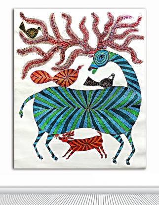 TAMATINA Tamatina Bhil Art Canvas Painting - Beautiful Animals In Forest - Tribal  Art Canvas Painting Oil 35 inch x 29 inch Painting Price in India - Buy  TAMATINA Tamatina Bhil Art