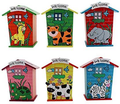 Download Art Bundle Money Safe Piggy Bank Wood House Animal Designs Multi Color Piggy Bank Wood House For Coins Money Bank Crafts Best Birthday Return Gifts For Kids Set Of 6 Coin Bank Price