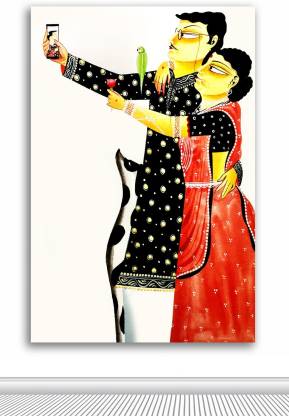 TAMATINA Tamatina Kalighat Canvas Painting - Bengali Selfie Couple -  Traditional Paintings Oil 35 inch x 23 inch Painting Price in India - Buy  TAMATINA Tamatina Kalighat Canvas Painting - Bengali Selfie