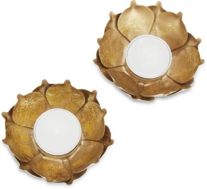 45% off on AuraDecor Lotus Shape Tealight Holder Gold Finish Brass 2 - Cup Tealight Holder Set