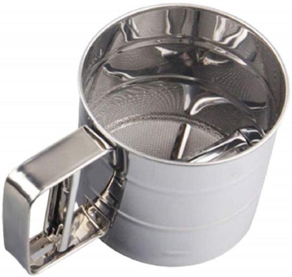 Hand-held Flour Sifter Stainless Steel Flour Shaker Squeeze Metal Fine Mesh Sieve Baking Sieve Cup Double Layers Sieve for Cake Cookie Dessert Home Kitchen Baking and Frying Tool 2 Sizes Small 
