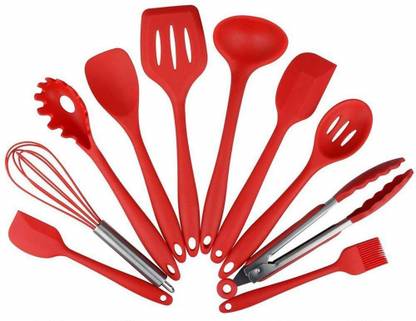 Baskety 10 Pcs Set Silicone Kitchen Utensil Set 10 Pcs Nonstick Heat Resistant Cooking Utensils Tongs