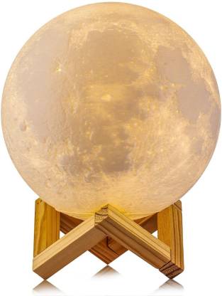 HOUSE OF QUIRK 3D Printing Moon Light 5.9" USB Charging, with Wooden Stand, Kids, Moonlight LED with Remote Control - White Night Lamp