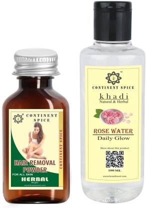 CONTINENT SPICE khadi UNWANTED HAIR REMOVAL Powder 60 gms + Rose Water 210  ml Price in India - Buy CONTINENT SPICE khadi UNWANTED HAIR REMOVAL Powder  60 gms + Rose Water 210 ml online at 
