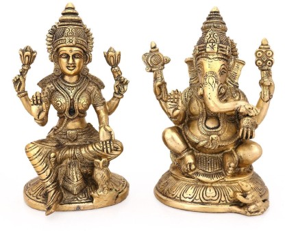 Hindu Religious Decorative Figurines CraftVatika Conch Set Laxmi Ganesh Statue Brass Hindu Deity God Goddess Idol Ganesha Lakshmi Sculptures 