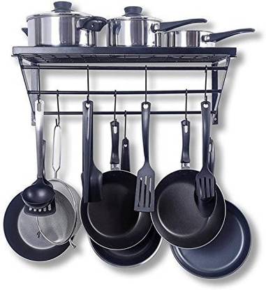 Geo Fashion Geo Fashion Kitchen Wall Pot Rack With Hooks Decorative Wall Mounted Storage Rack Multi Purpose Shelf Organizer Great For Kitchen Cookware Utensils Pans Books Household Items Utensil Kitchen Rack Price