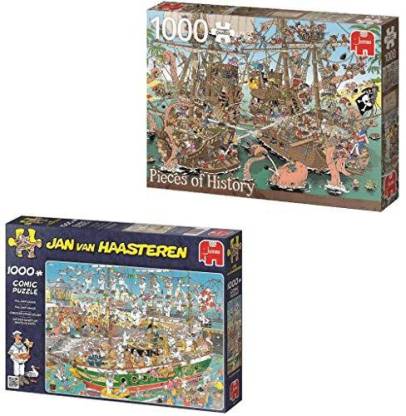 Genrc Funny Ship Puzzle Bundle 2 1000 Piece Puzzles Including a Comic Pirate of History Boat Puzzle and a Jan Va - Funny Ship Puzzle Bundle 2 1000