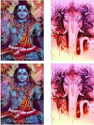 Combo Posters Set Of 4 Rolled Posters with Shiva painted design No