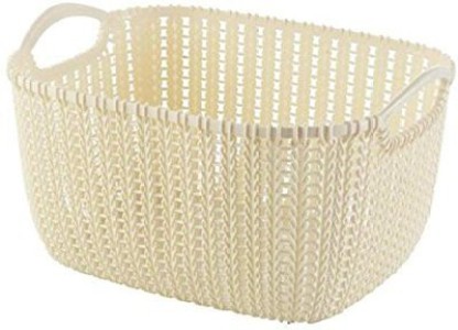 White Woodluv Set of 3 Woven Strap Storage Hamper Basket with Carry Handles 