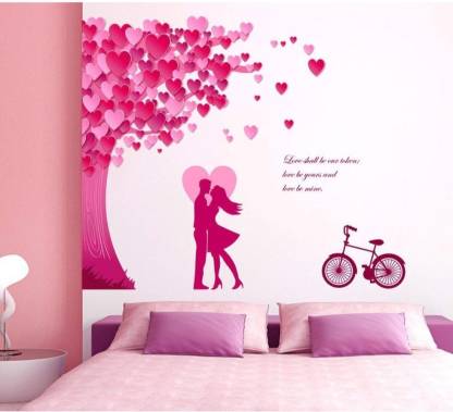 Paper Plane Design 90 cm Rectangular Romantic Couple Under The Heart Leaves  Tree and Love Quote