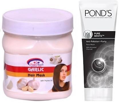 PINKROOT GARLIC HAIR MASK 500G WITH POND'S PURE WHITE ANTI POLLUTION FACE  WASH 50G Price in India - Buy PINKROOT GARLIC HAIR MASK 500G WITH POND'S  PURE WHITE ANTI POLLUTION FACE WASH