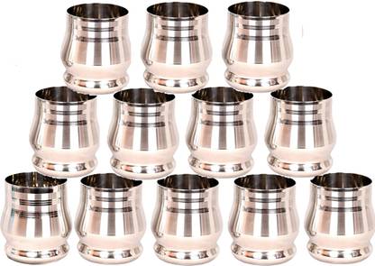 LIMETRO STEEL (Pack of 12) Stainless Steel Serving Glasses, Unbreakable  Water Drinking Glasses Set - G2-12 Glass Set Water/Juice Glass
