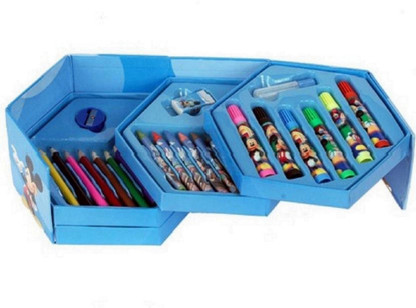 Child's Kids 48 PC Artists Craft Art Set Giant Pencil Carry Case Crayons Paints 