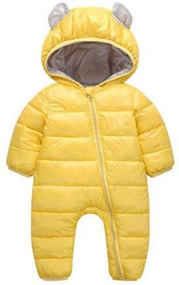 Franterd Kids Rompers Baby Boys Girls Winter Thick Hooded Zipper Fluffy Warm Jumpsuits One-Piece Harm Pants 
