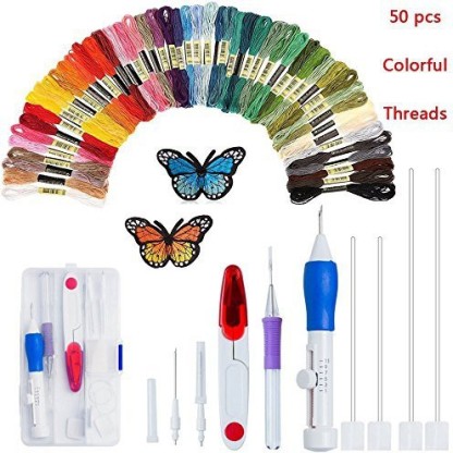 Magic Embroidery Pen Punch Needle,Embroidery Pen Set,Embroidery Patterns Craft Tool,Adjustable Sewing Punch Knitting Needle Stitching Kit DIY Punching Beginners Friendly 2pc 