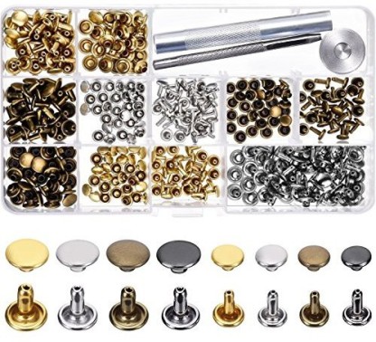 BcPowr 200 Sets Leather Rivets Double Cap Rivet Tubular Leather Craft Repairing Decoration 4 Colors Metal Studs with Fixing Tools 