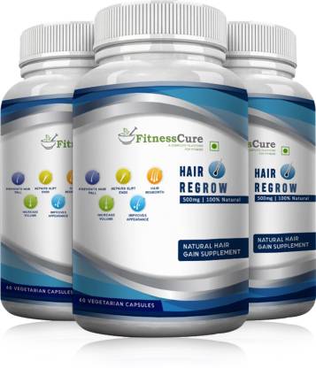 Fitnesscure Hair Regrow 100% Natural & Herbal Supplement For Hair Loss, 60  Veg Capsules Price in India - Buy Fitnesscure Hair Regrow 100% Natural &  Herbal Supplement For Hair Loss, 60 Veg