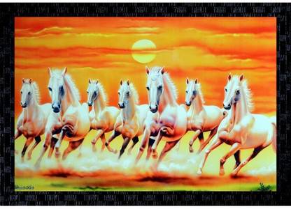 pic Images Lucky Seven 7 Horses Picture Feng Shui janki lucky seven 7 white running horses vastu wall painting canvas 14 inch x 20 inch painting